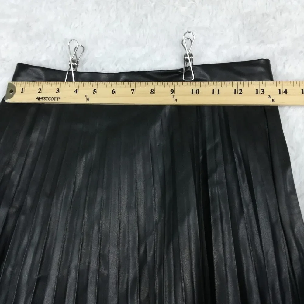 Bagatelle Womens Skirt Pleated Faux Vegan Leather Black Midi‎ Side Zip Lined S